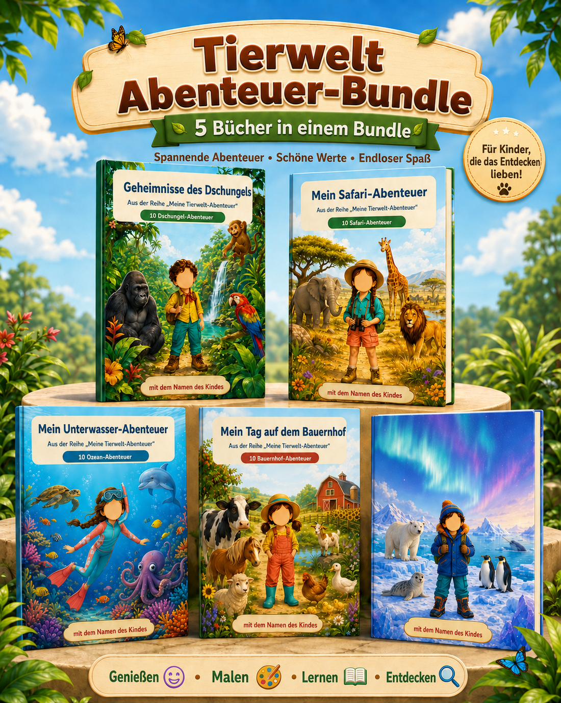 Animal World Adventure Bundle – 5 personalisierte Kinderbücher
